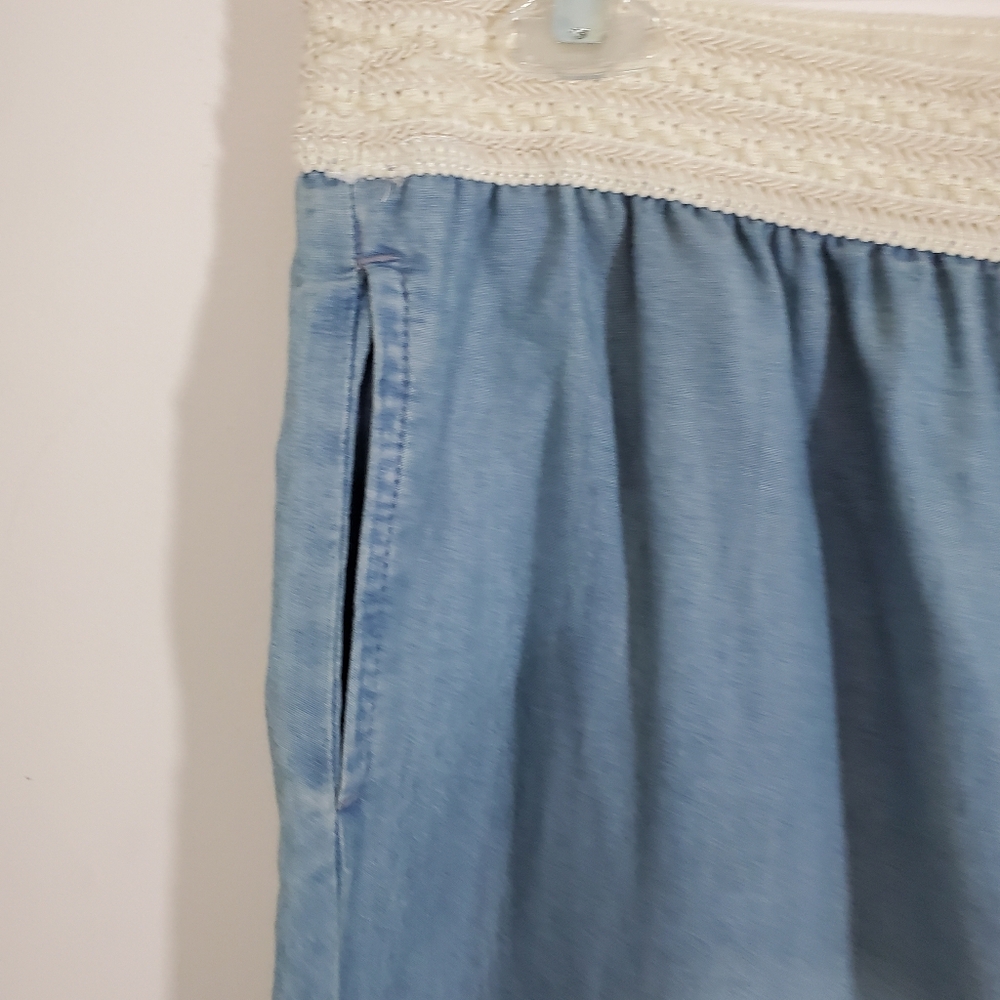 Vintage America Summer Rose Gauchi Wide Leg Crop Chambray Boho Pant NWT Small - Picture 5 of 12